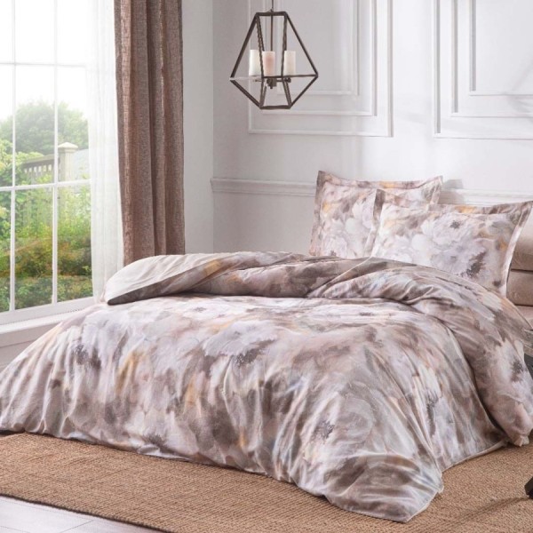 lenjerie pat dublu bumbac satinat TAC Griffin imprimeu abstract bej elegant