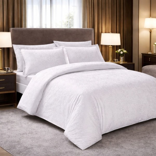 Lenjerie de pat Jacquard Nodus alb bumbac satinat, motive complexe jacquard, 6 piese