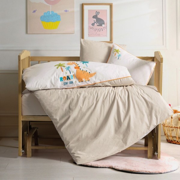 Lenjerie patut bebelusi bumbac 100% cu broderie,Cotton Box, Punch Kiddo cu dinozauri