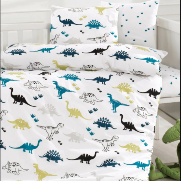 Lenjerie patut bebelusi bumbac 100% ranforce, Bahar Home, Dinosor