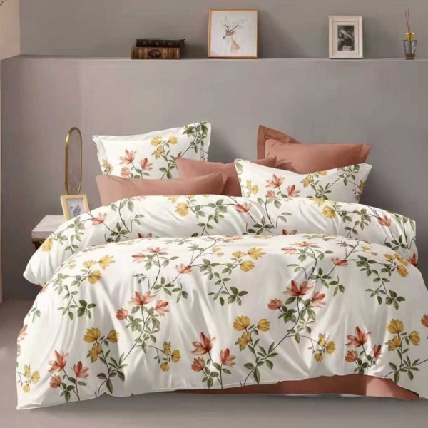 Lenjerie de pat dublu 6 piese cu elastic Flori delicate