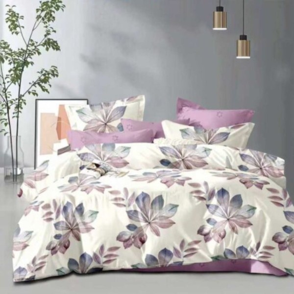 Lenjerie de pat dublu 6 piese cu elastic Frunze pastel