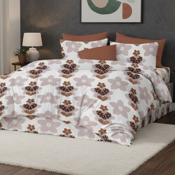 Lenjerie de pat dublu cu inimi si flori din bumbac si poliester Elvo - lenjerii 1+1 gratis