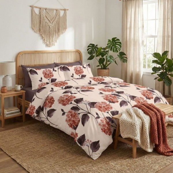 Lenjerie de pat dublu hortensii design floral elegant