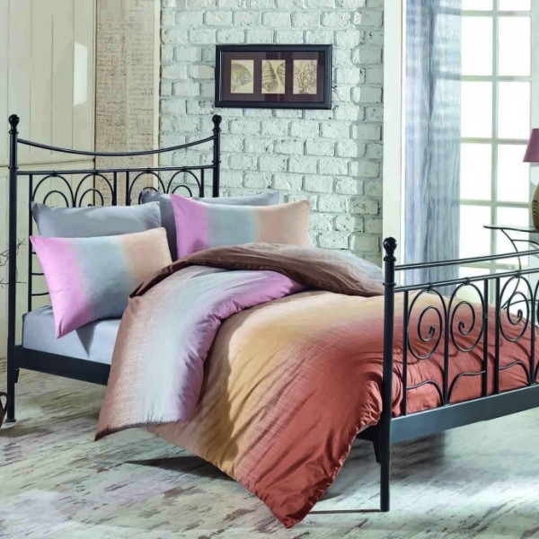 Lenjerie de pat pentru o persoană Bahar Home Colorful Brown, bumbac 100% ranforce, design maro, roz și gri, degradeuri elegante