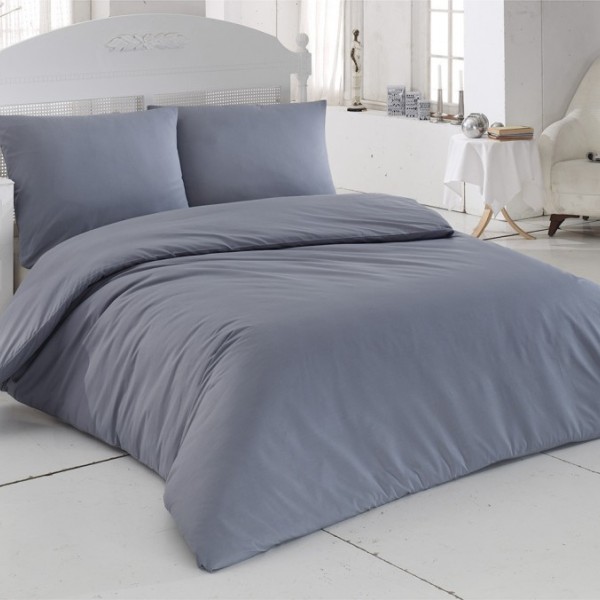 Lenjerie de pat din bumbac ranforce Plain Grey de culoare gri