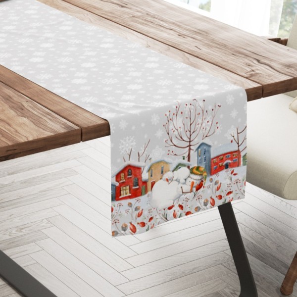 Napron Craciun bumbac 40x200cm, Sweet Home cu peisaj de iarna