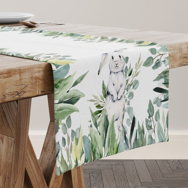 napron Paste 40x150 cm bumbac 100% Gizmo cu iepuras si frunze verzi