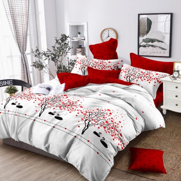Lenjerie de pat 1+1 gratis cu fluturi mov și dantelă albă, fundal negru și bleu, set 4 piese din bumbac satinat