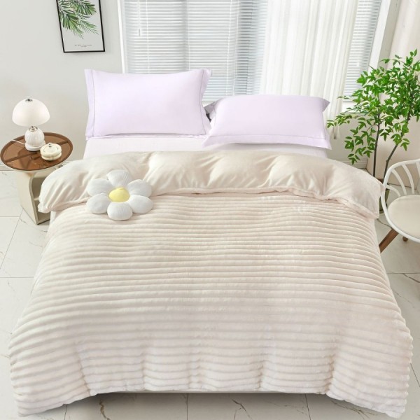 Patura cocolino Line 200x230cm crem, microfibra plusata dungi.