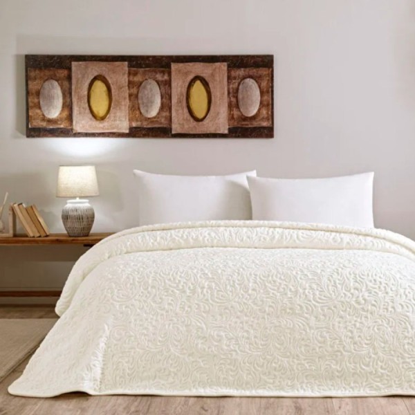 patura embosata TAC Doressa ecru 220x240 cm model ornamental reliefat utilizata ca patura sau cuvertura decorativa pentru pat