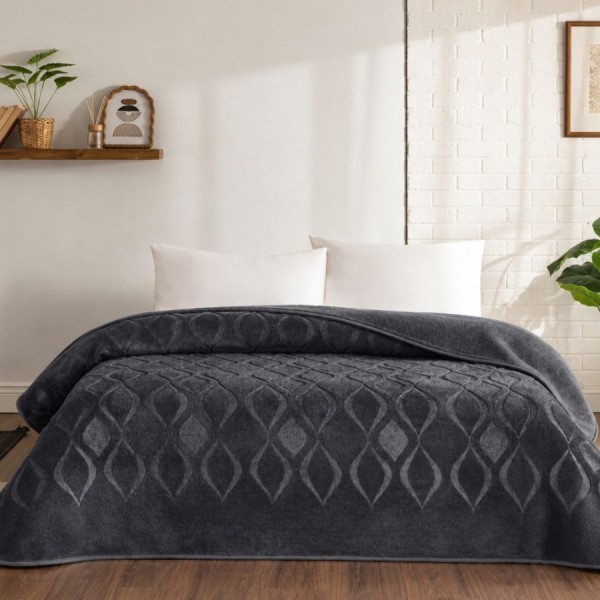 patura embosata TAC Tessra gri antracit 220x240 cm cu model geometric