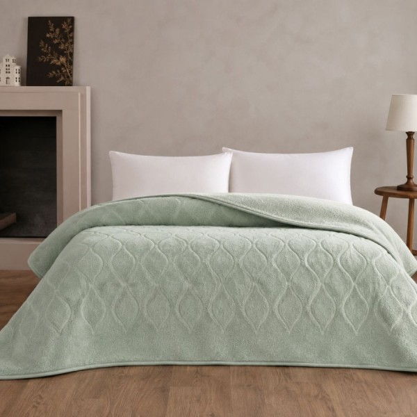 patura embosata TAC Tessra verde220x240 cm groasa utilizata ca patura sau cuvertura decorativa pentru pat