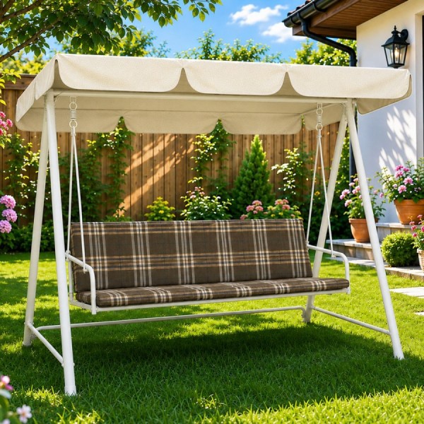 perna balansoar gradina 150x50x50 cm doua segmente carouri maro bej husa detasabila Ralex Pucioasa