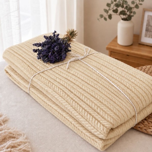 Pled tricotat din bumbac cappuccino F37 160x220 cm model spic