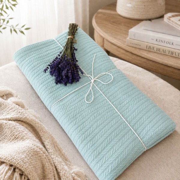 pled tricotat din bumbac verde menta 160x220 cm cu model spic