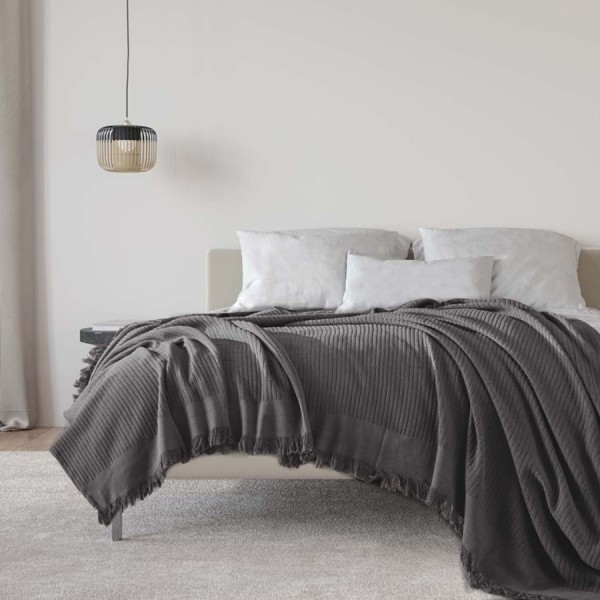 Pled tricotat gri antracit din bumbac 100% Habitat Solid 220x240 cm
