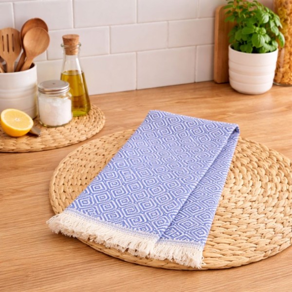 prosop bucatarie bumbac 100% peshtemal 30x50 cm colored albastru jacquard