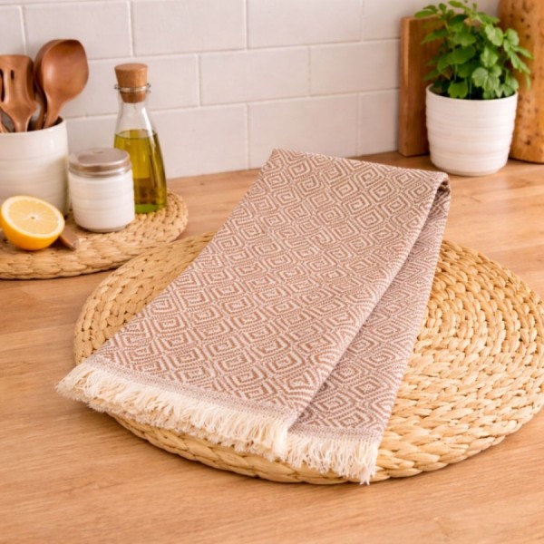 prosop bucatarie bumbac 100% peshtemal 30x50 cm colored maro jacquard