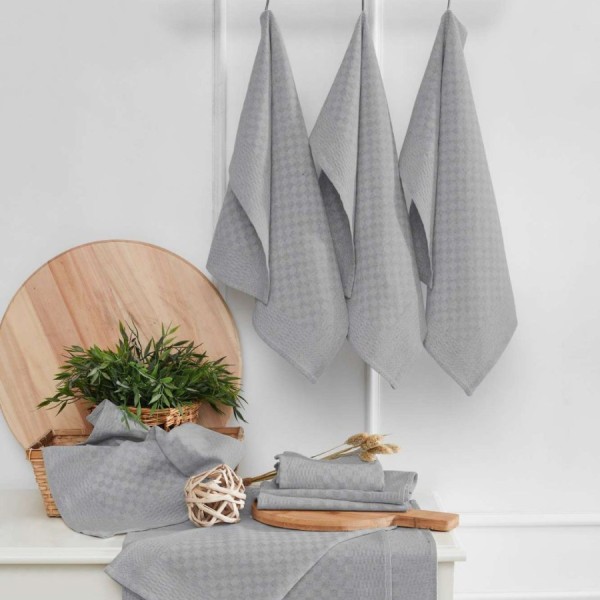 prosop de bucatarie Lola Gri inchis 40x60 cm cu model geometric