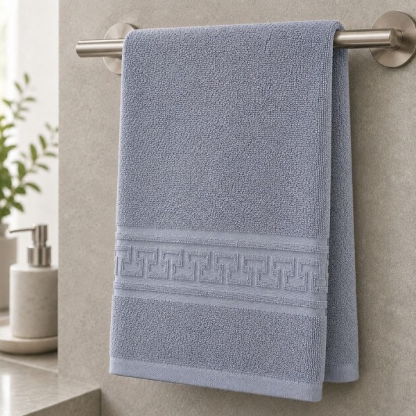 Prosop bumbac 100% gri cu bordura greceasca 30x50 cm pentru maini