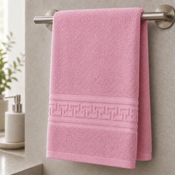 Prosop bumbac 100% roz pastel pentru maini cu bordura greceasca 30x50 cm