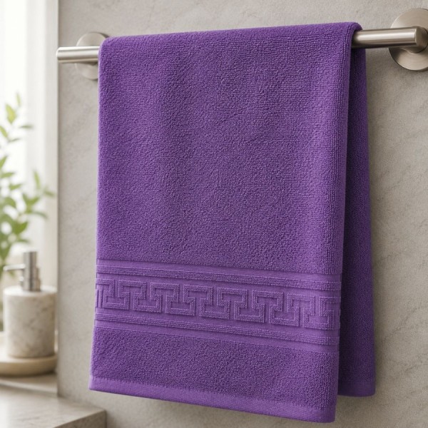 Prosop mov bumbac 100% 50x90 cm pentru fata cu bordura greceasca Ralex Pucioasa