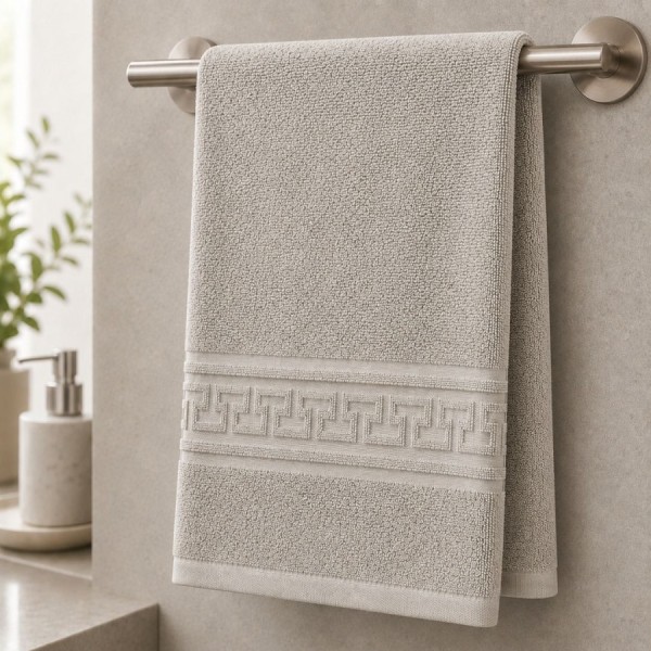 prosop bej bumbac 70x140 cm pentru corp cu bordura greceasca Ralex Pucioasa