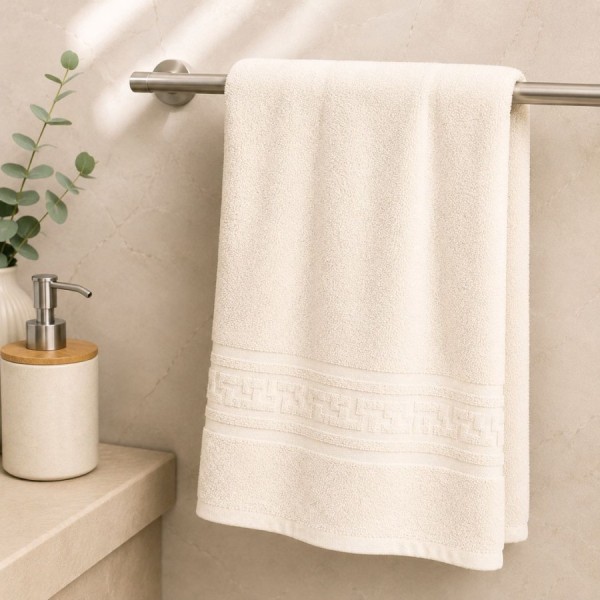 prosop crem bumbac 100 70x140 cm pentru corp cu bordura greceasca Ralex Pucioasa