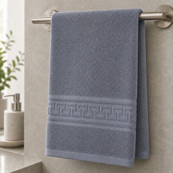 prosop gri inchis bumbac 100 70x140 cm pentru corp cu bordura greceasca Ralex Pucioasa