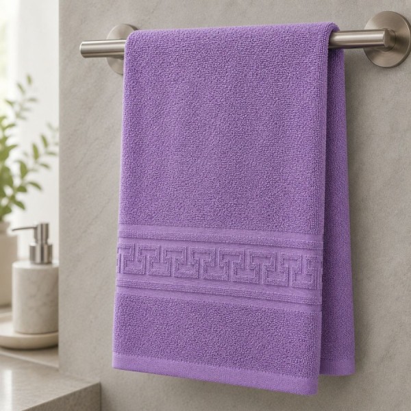 Prosop lila bumbac 100% 70x140 cm pentru corp cu bordura greceasca Ralex Pucioasa