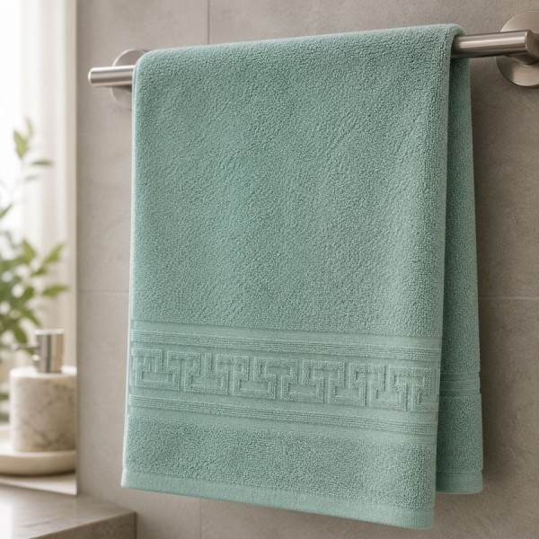 prosop baie verde deschis bumbac 70x140 cm cu bordura greceasca Ralex Pucioasa