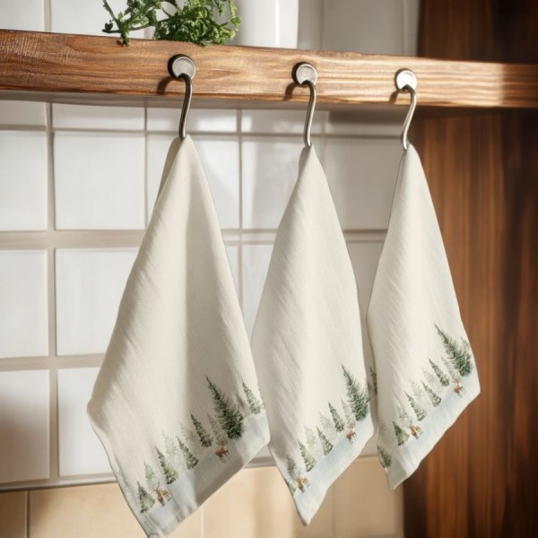 Prosop bucatarie craciun pine bumbac 100% cu brazi si reni