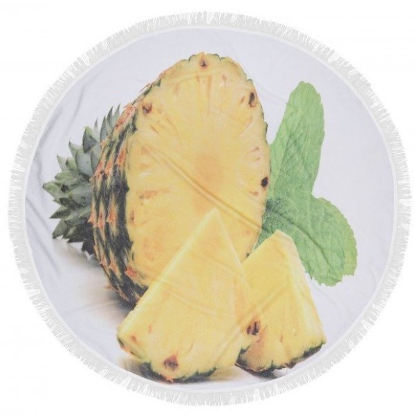 Prosop plaja rotund bumbac 100% cu franjuri, Fouta Ananas