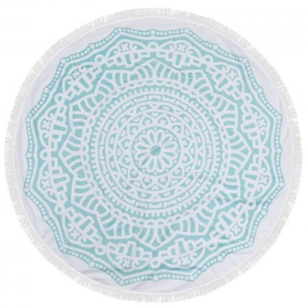 Prosop plaja rotund bumbac 100% cu franjuri, Fouta Ocean