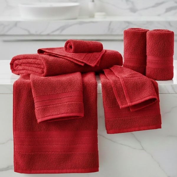 Prosop rosu din bumbac 100% cu dungi decorative 50x90 cm