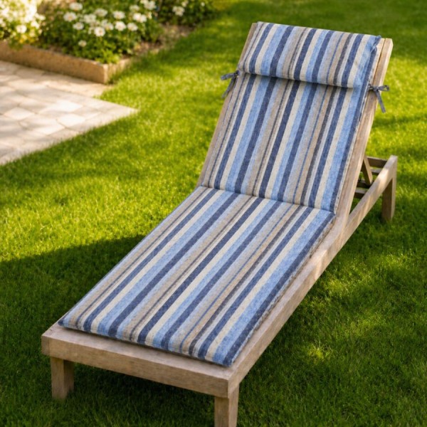 saltea sezlong gradina 60x190 cm pliabila albastru cu perna reglabila si husa detasabila Oxford