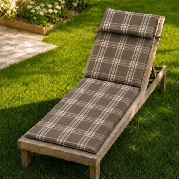saltea sezlong gradina 60x190 cm pliabila carouri maro cu perna reglabila si husa detasabila Oxford