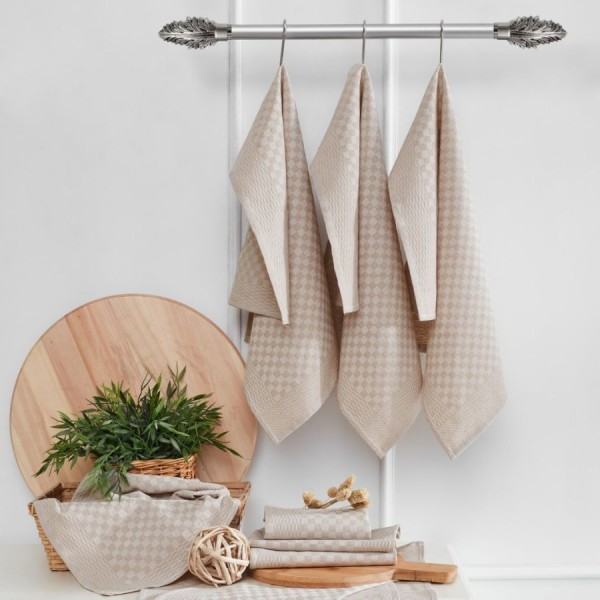 set 10 prosoape bucatarie 40x60 cm Lola Crem 80% bumbac 20% poliester lavabile la 40 grade