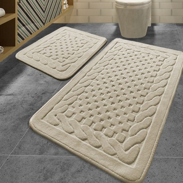 Set 2 covorase baie Alessia Home Bambi Cotton bej cu model geometric