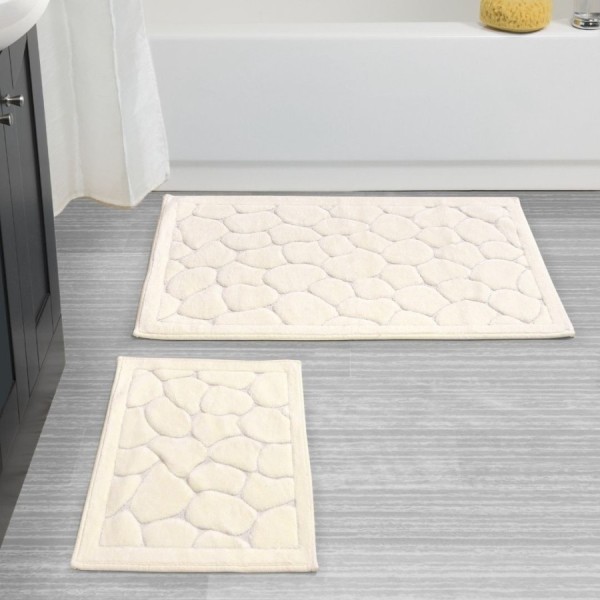 Set 2 covorase baie bumbac 100%, model piatra, Alanur Home, crem 132