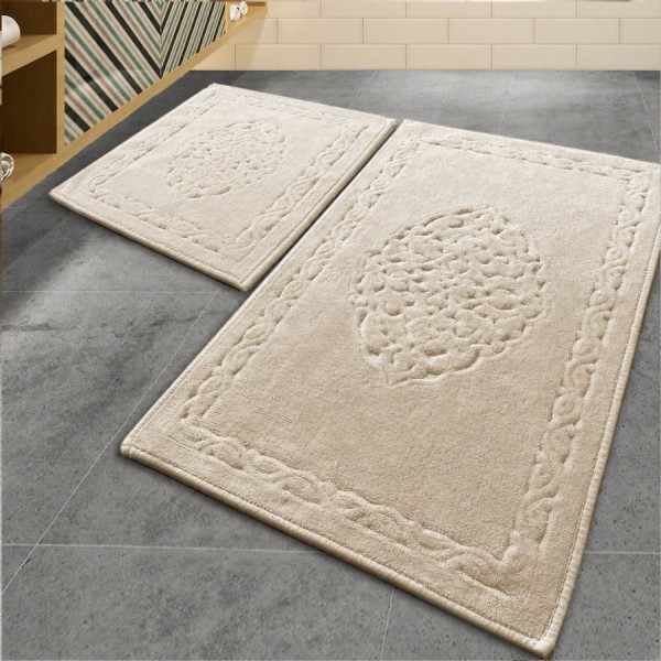 set 2 covorase baie bumbac Alessia Home Elite Rock antiderapante cu model in relief
