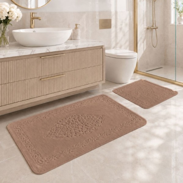 Set 2 covorase baie Tropik Home Elite maro din bumbac cu model embosat