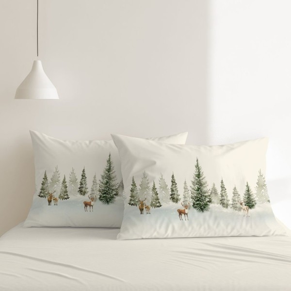 Set 2 fete de perna craciun pine bumbac 50x70cm cu brazi si reni