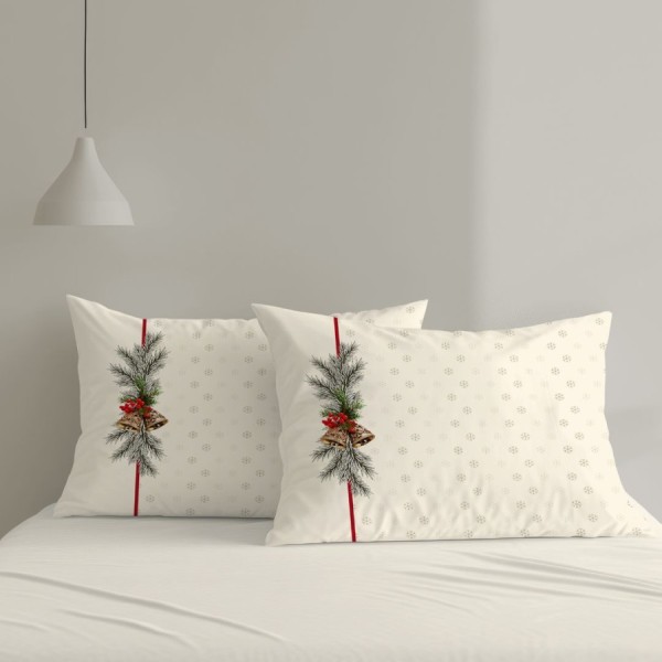 Set 2 fete de perna Craciun Holly 50x70cm din bumbac 100% cu clopotei si crengute de brad