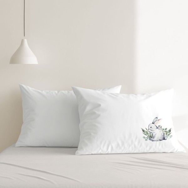 Set 2 fețe de pernă 50x70cm din bumbac, Gizmo 3D cu iepurași, decor pascal elegant pentru dormitor, imprimeu digital