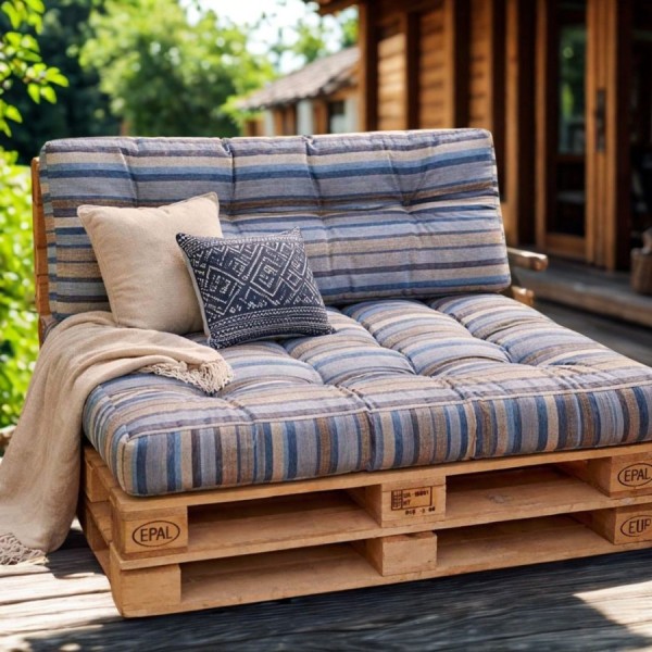 Set perne paleti gradina albastru cu dungi saltea spatar canapea
