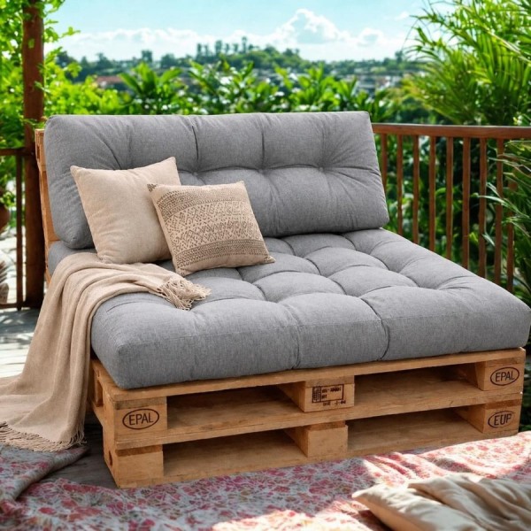Set perne paleti gradina gri cu dungi saltea spatar canapea