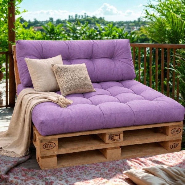 Set perne paleti gradina mov cu dungi saltea spatar canapea