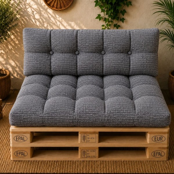 set 2 perne paleti gri cu model patratele, sezut 80x120 cm si spatar 45x120 cm